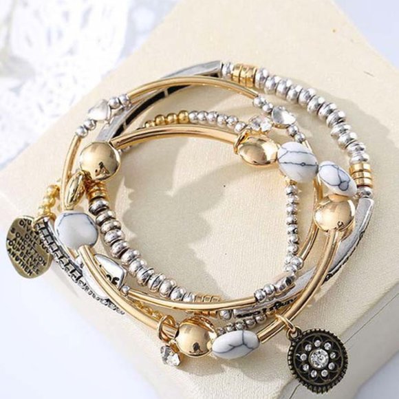 BOHO BABE SILVER AND GOLD CHARM BRACELET - Picture 5 of 10